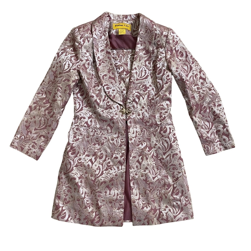 Psalm: CIV Pink‎ Gold Metallic Floral Brocade Longline Blazer Jacket Size 10